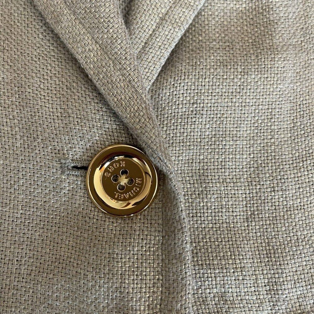 MICHAEL KORS SIZE L~100% LINEN DRESS JACKET BLAZER~PUFF SLEEVES GOLD BUTTON UP - Picture 14 of 16